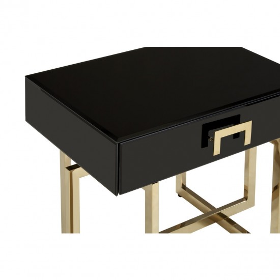 Astoria Black Gloss and Gold Finish Side Table 