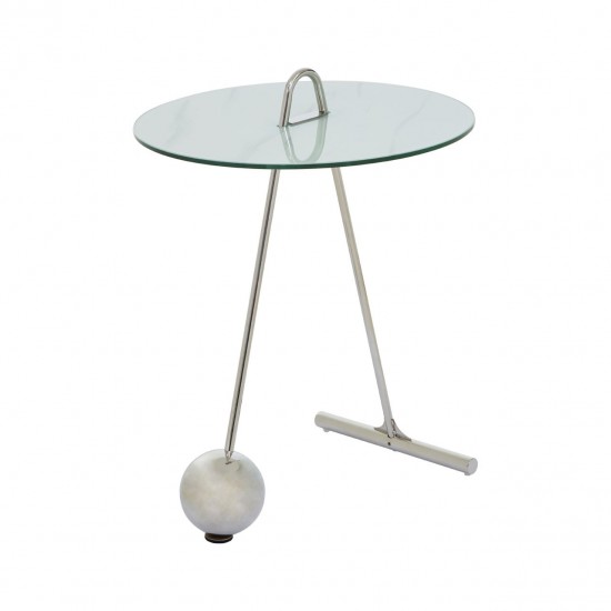 Adams Geometric Chrome and Glass Side Table 